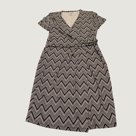 Talbots Dresses & Skirts - Talbots Dress Black White Chevron Faux Wrap Modern Mp Petite Geometric Zigzag